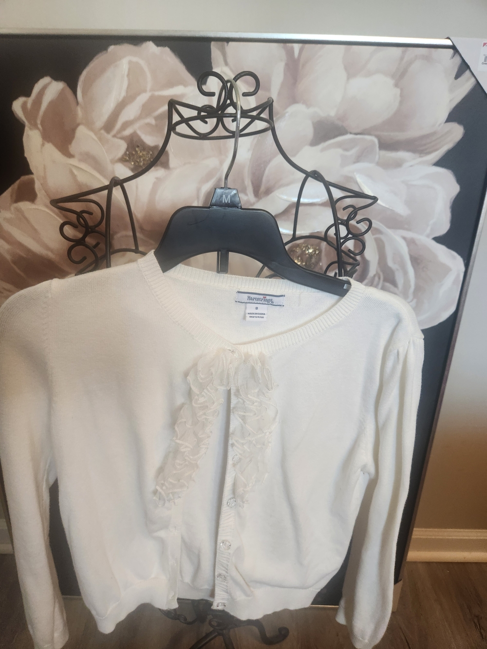 Girl's - Hartstrings White Ruffle-Front Cardigan